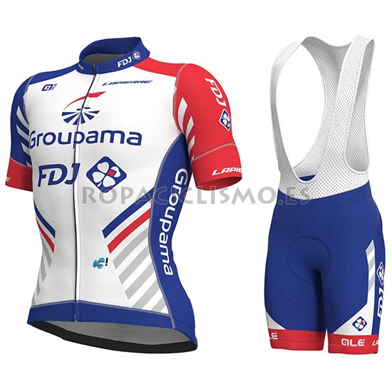 2018 Maillot Groupama FDJ Prs Tirantes Mangas Cortas Blanco y Az